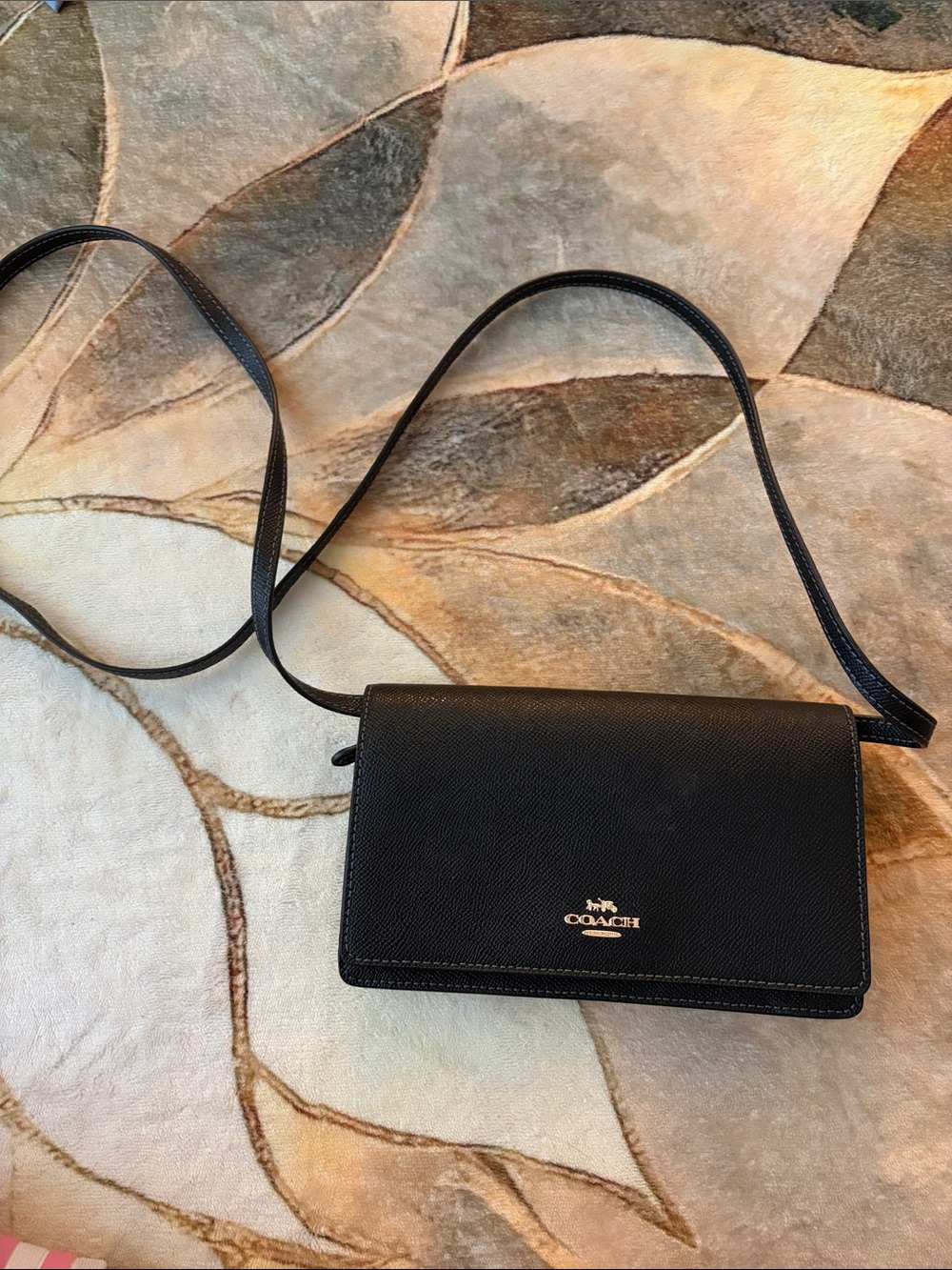 Coach Black Crossbody Wallet with Gold Logo